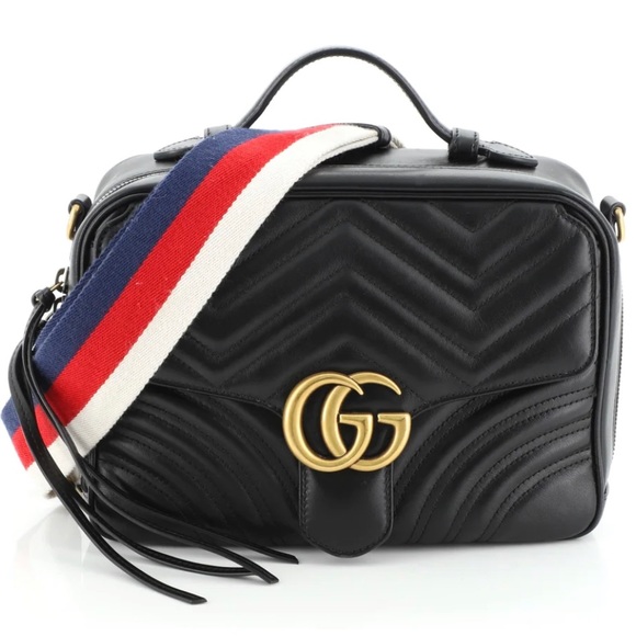 Gucci GG Marmont Zip Around Camera Shoulder Crossbody Black Matelasse Leather - Picture 1 of 11